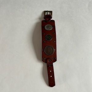 Vintage Genuine Leather Wristband / Coins / Made In Canada / Carole Garber